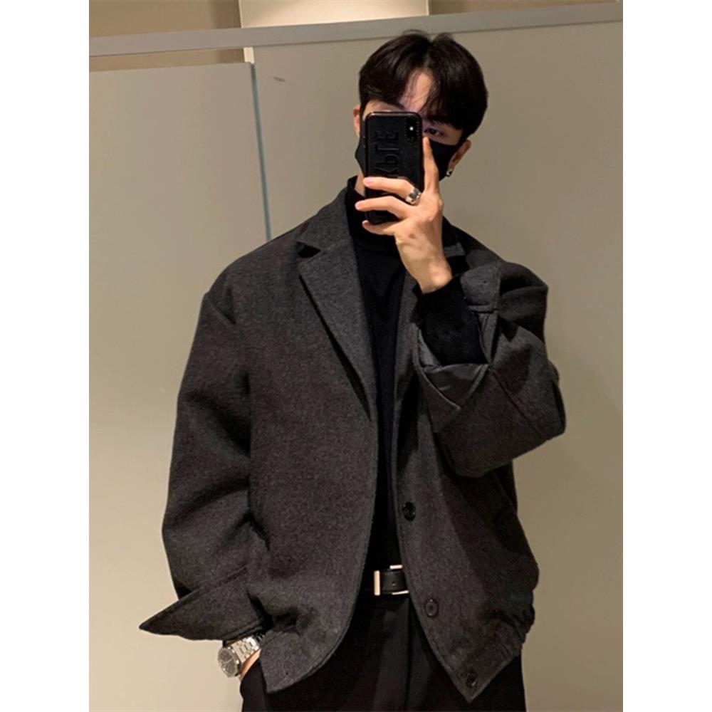 设计高级感英伦短款毛呢大衣男士秋冬季韩系休闲加厚呢子风衣外套