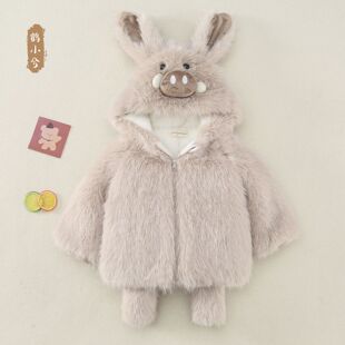 女童外套男童外套冬季加绒加厚夹棉2025新款洋气可爱长毛秋冬