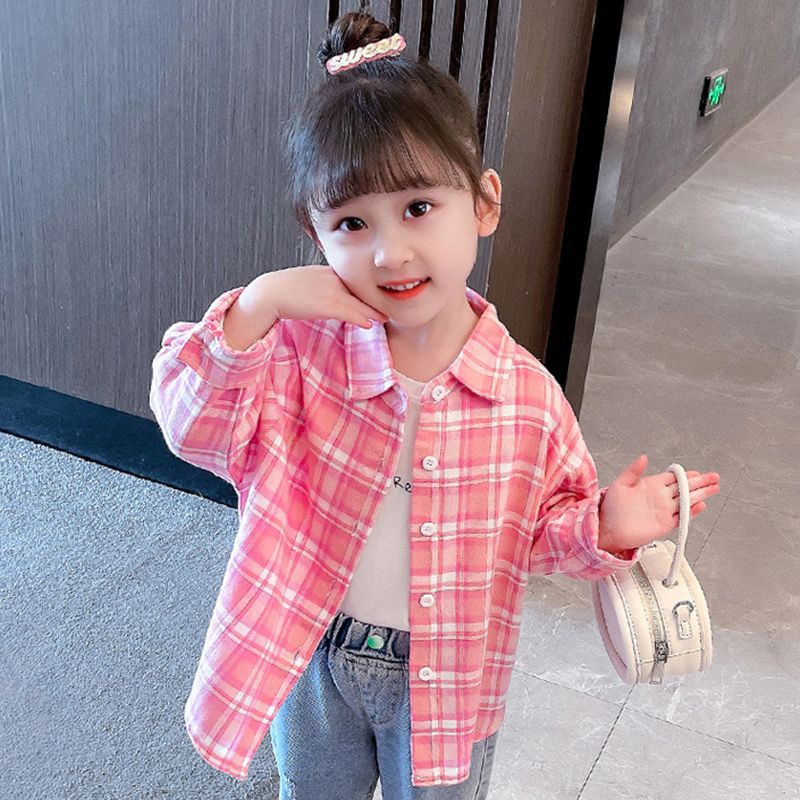 女童格子衬衫春秋2026新款长袖洋气秋季宝宝中小儿童上衣春装衬衣