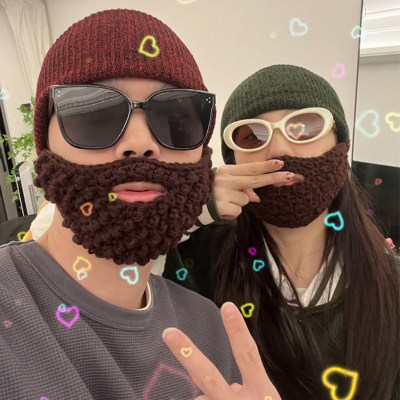 搞怪胡子帽子创意针织毛线帽情侣嘻哈大胡子口罩帽万圣节沙雕头套