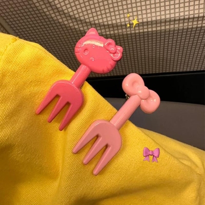 叉子hellokitty凯蒂猫发夹kt猫蝴蝶结哈喽头饰边夹侧边hallo夹子