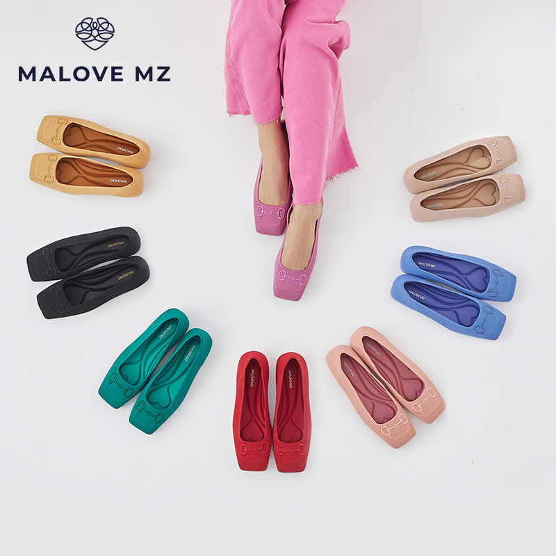 malove王妃刺绣马衔扣方头平底鞋