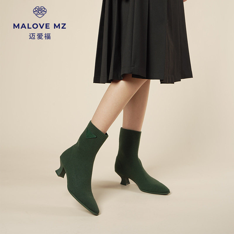 瘦瘦靴粗跟踝靴MALOVEMZ