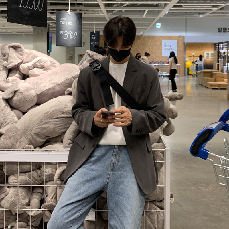 早春款潮流西装外套2025年新款韩版时尚宽松美式短款休闲西服潮男