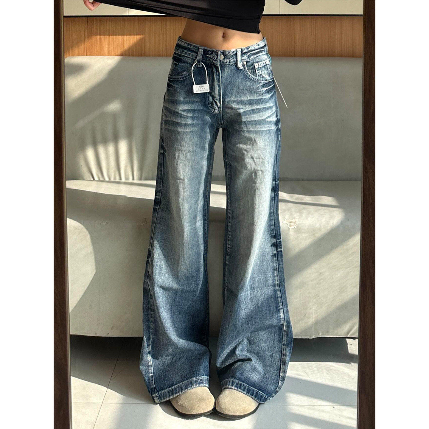 大码女高腰显瘦宽松阔腿牛仔裤