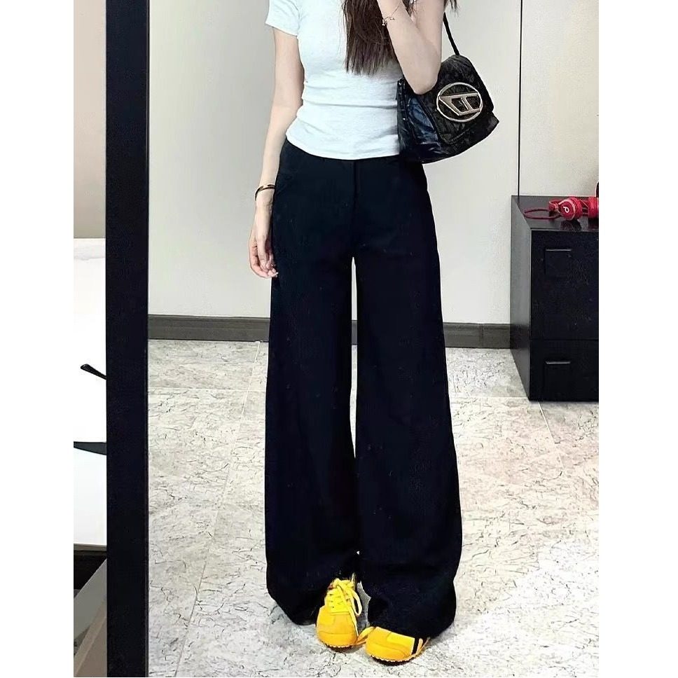 黑色大阔腿牛仔裤女夏喇叭拖地裤