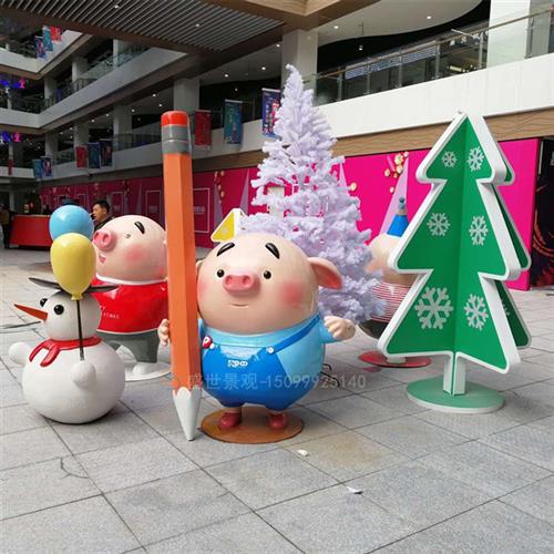 玻璃钢猪小屁主题DP雕塑商场美陈卡通人物大型模型公仔摆件