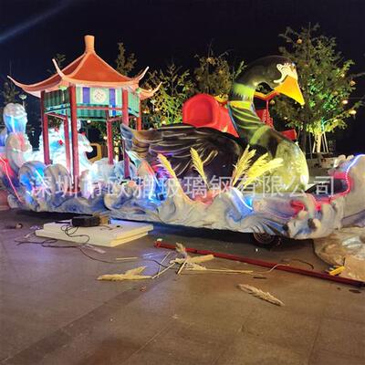 米大型节庆巡游花车玻璃钢雕塑主题彩车发光花车鲤鱼天鹅国风