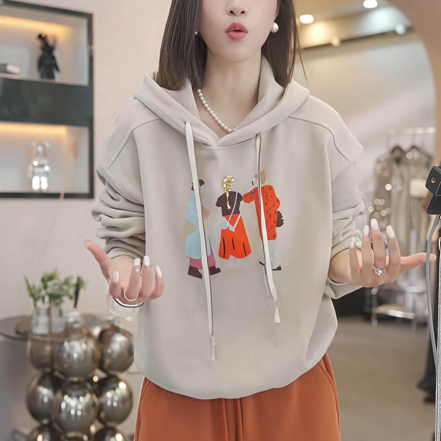 JOYIASS卡通图案连帽套头卫衣女2025新款秋冬保暖宽松减龄帽衫长