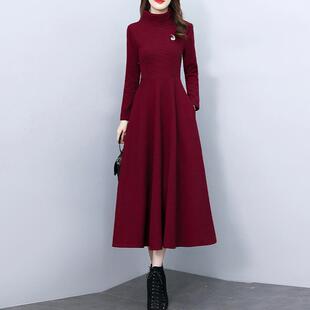 JOYIASS配大衣高领连身裙长版2025新款秋冬季女装重要场合加厚打