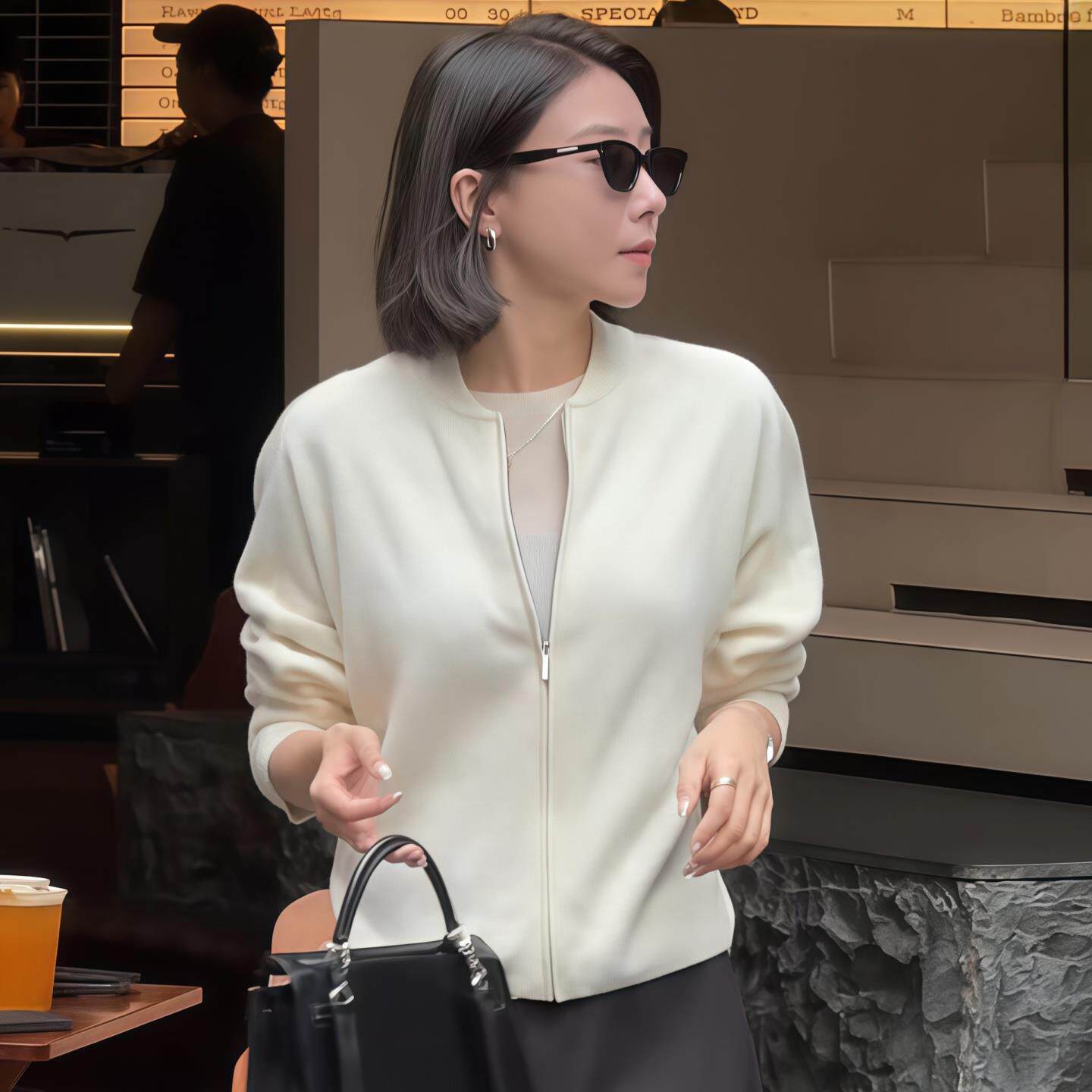 JOYIASS棒球领拉链针织开衫女2025新款秋季宽松纯色软糯毛衣长袖
