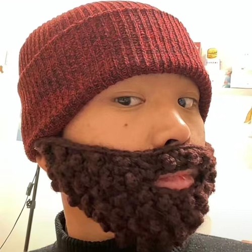 新款搞怪嘻哈成人帽大胡子假胡子帽子防寒手工针织毛线帽男女通用