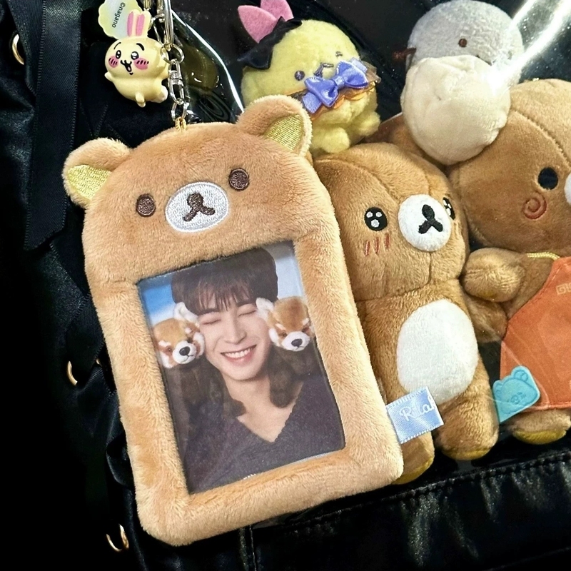 卡通轻松熊毛绒卡套可爱透明卡套学生校园卡照片证件照收纳保护套