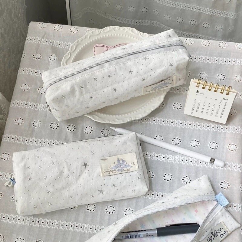 星星波点ins音符笔袋高颜值帆布文具手提拉链大容量学生收纳袋