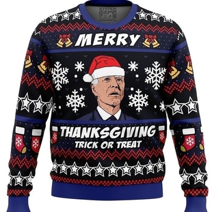 套头衫 圣诞丑毛衣老人编织圣诞Cosplay卡通复古涂鸦长袖 3D冬季