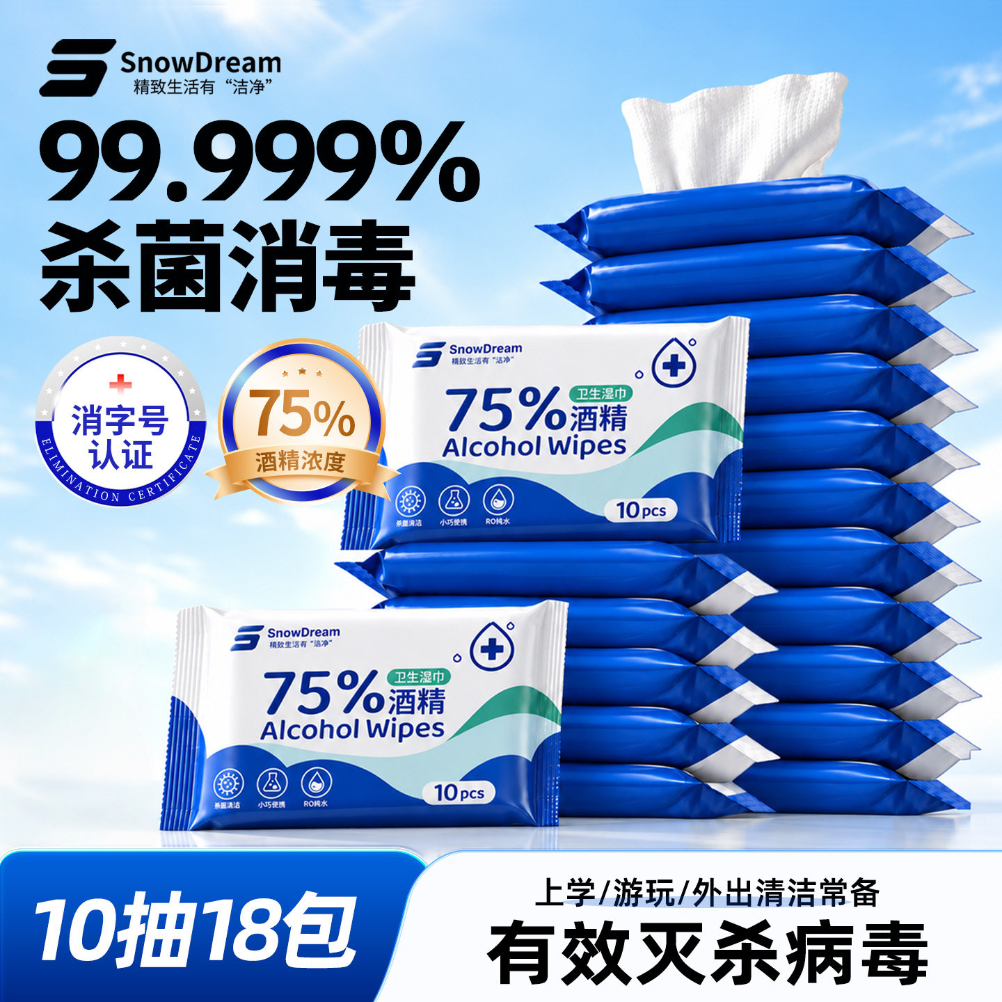 snowdream酒精湿巾消毒杀菌便携图片