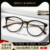 玳瑁圆框猫眼眼镜近视女度数可配防蓝光复古美式 眼睛架板材超轻