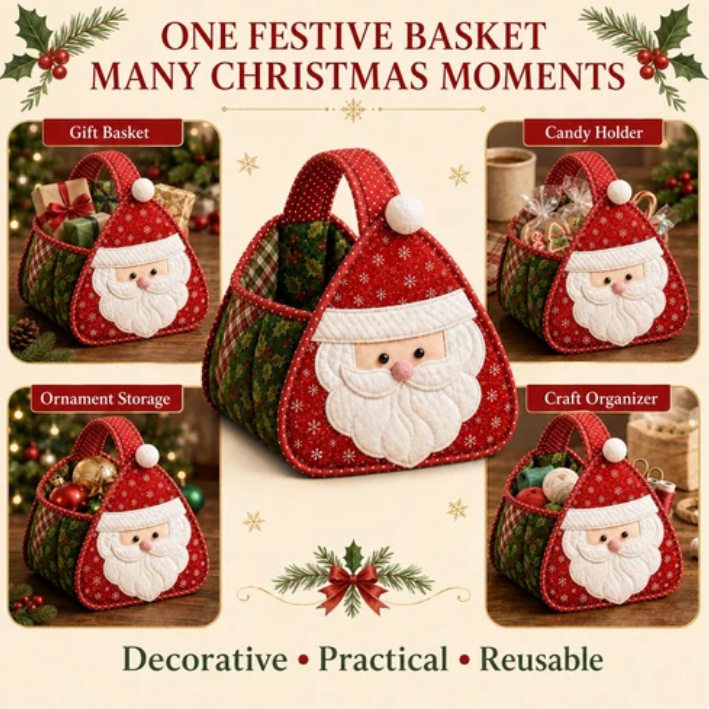 新品ChristmasCharacter QuiltedCarry Basket圣诞特色缝制提篮