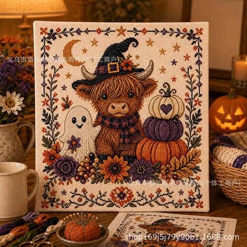 Halloween Primitive Cross Stitch Kit 万圣节原始十字绣DIY套件