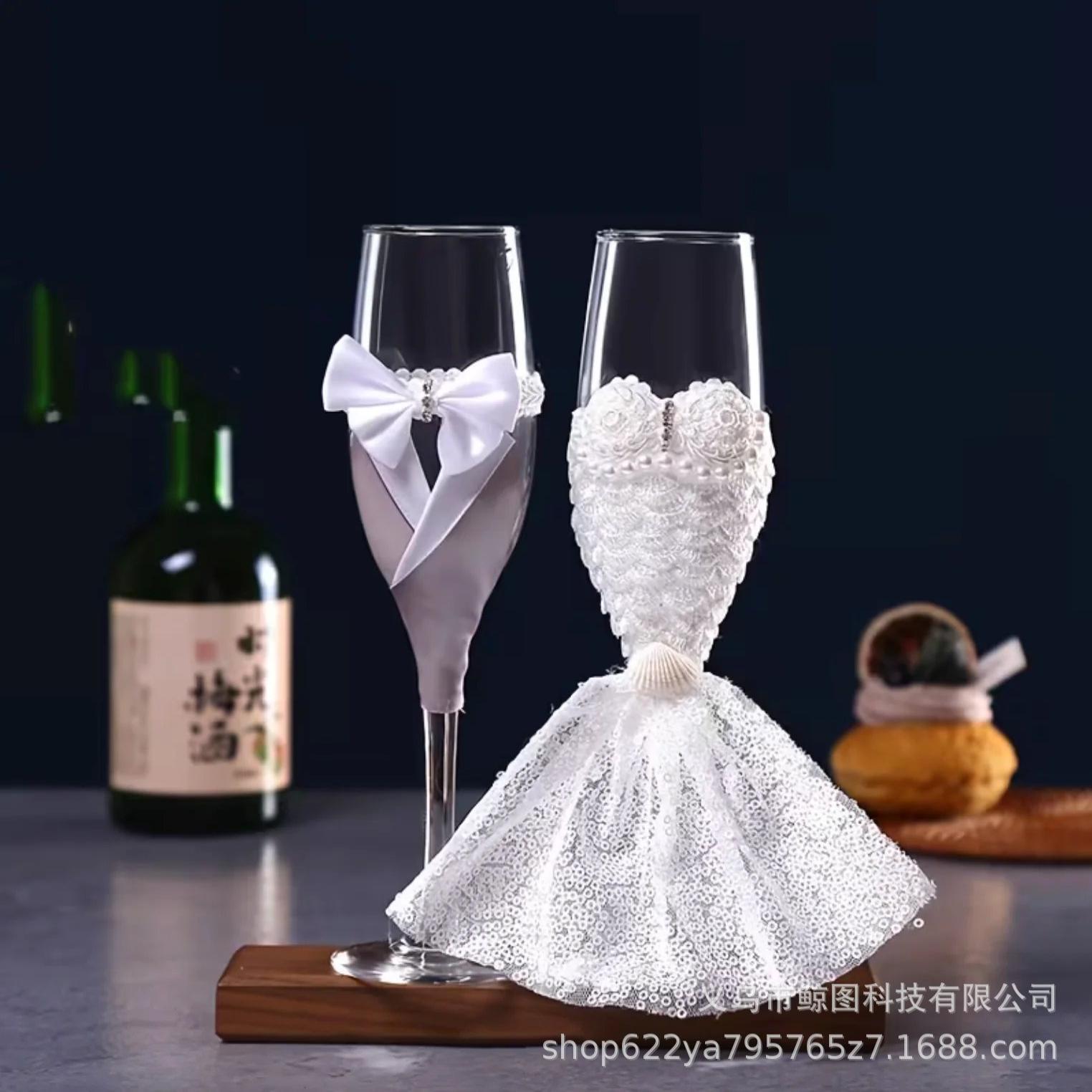 Wedding Wine Glass婚香槟套装交杯酒新郎新娘高脚杯玻璃杯