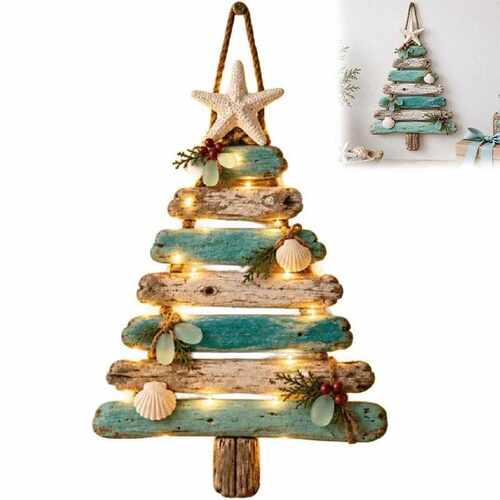 新品Coastal Christmas Driftwood Tree海岸风情圣诞树摆件