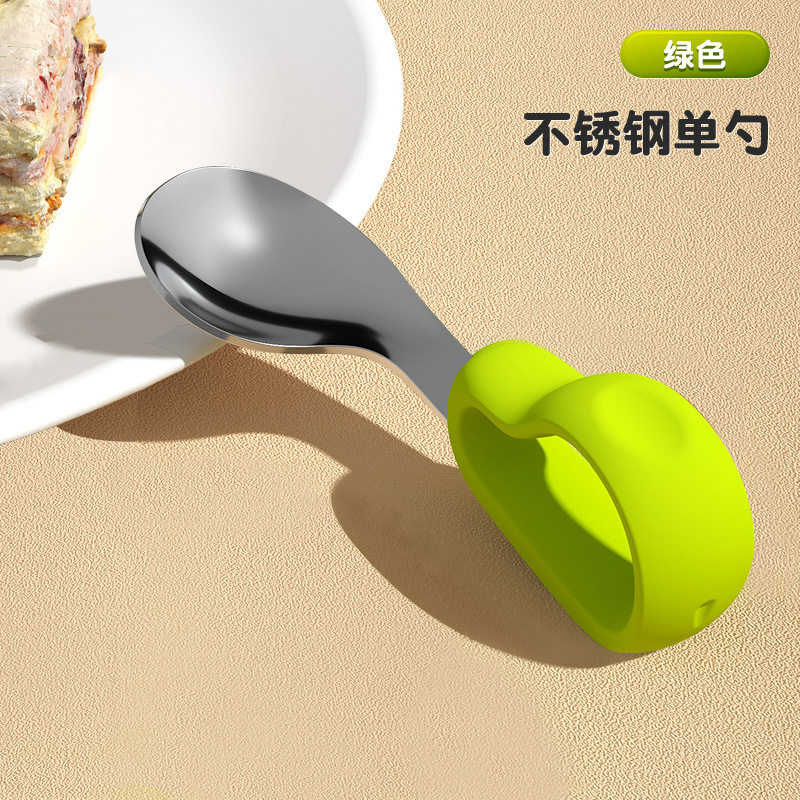 工厂宝宝自主进食辅食勺子婴儿学吃饭训练儿童不锈钢餐具元宝叉勺