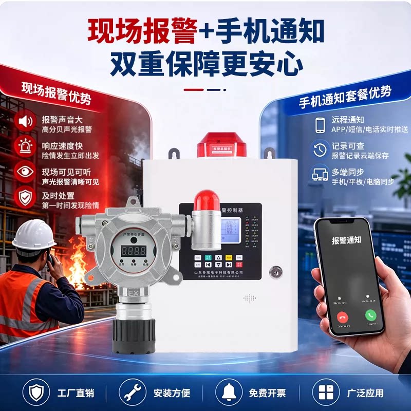 工商业可燃气体探测报警器双消防氧气氨气氯气氢气浓度泄露检测仪