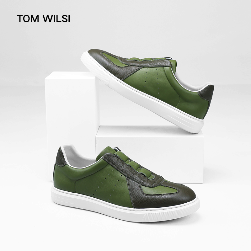 TOMWILSI一脚蹬真皮男士休闲板鞋