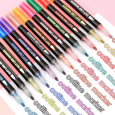 好货12Color/ Set Double Line Pen Metallic Color Marker Pen f