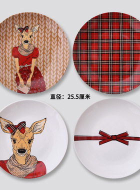 北欧卡通鹿简约墙上装饰品画陶瓷盘装饰挂盘墙壁挂摆设墙饰背景