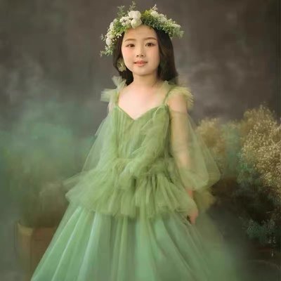 女童公主裙2023款影楼拍摄花童婚礼儿童礼服甜美蓬蓬裙舞台晚礼服