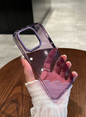 umj适用于iPhone16pro手机壳超薄暗紫色硬壳16p高级金属镜框15pro新款苹果14plus新款13proMax透明保护套女12