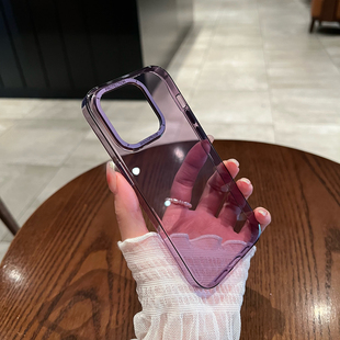 umj适用于iPhone16pro手机壳超薄暗紫色硬壳16p高级金属镜框15pro新款 13proMax透明保护套女12 苹果14plus新款