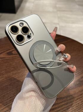 umj适用于iphone16pro手机壳一体旋转支架16pm磁吸无线充电苹果15proMax防摔14全包镜头膜13防摔保护套男女款