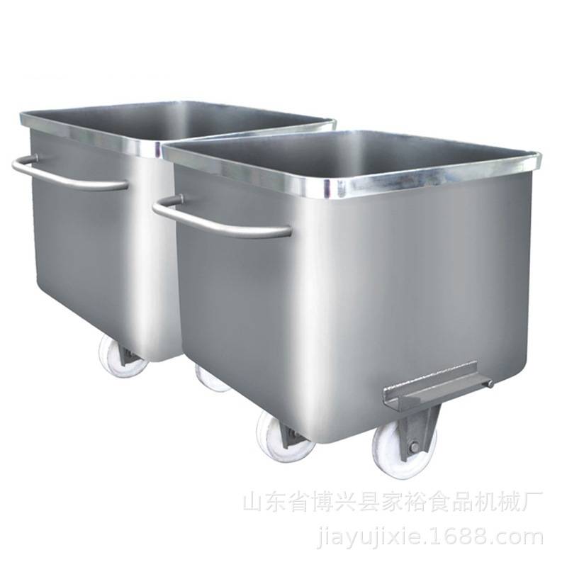 车间提升机配套不锈钢料斗车 小型食品肉料车肉桶车圆角小料车