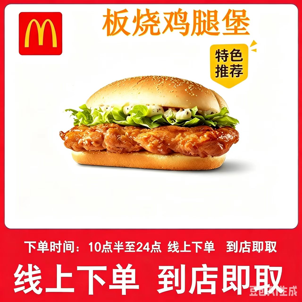 麦当劳板烧鸡腿堡优惠卷麦辣鸡腿堡代下单四件套餐全国通用优惠卷