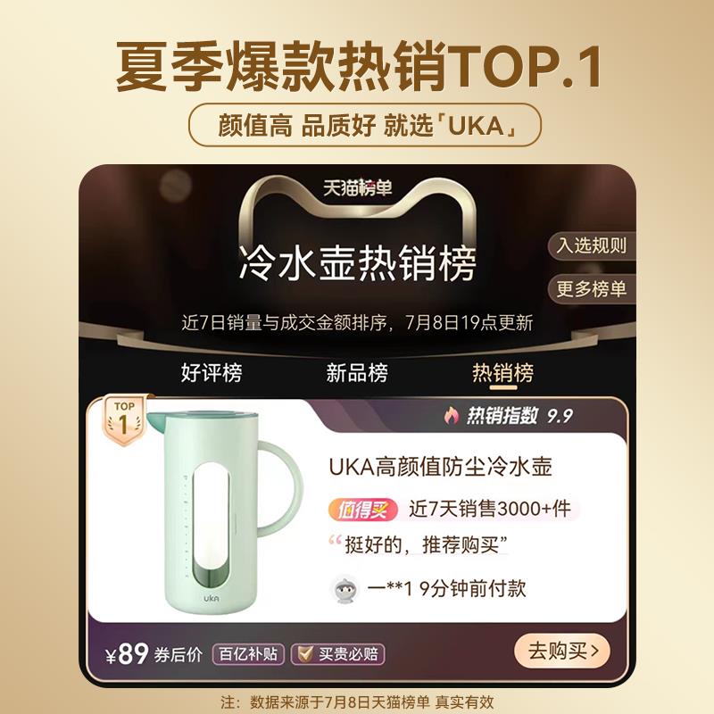 UKA冰箱冷水壶家用玻璃水壶凉水壶杯耐高温泡茶壶水壶套装大容量