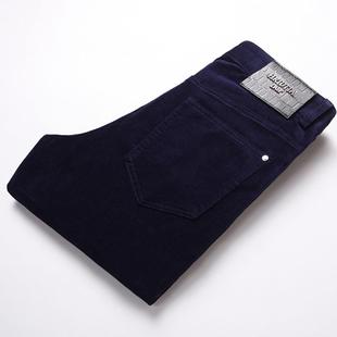 春秋款平绒休闲裤男灯芯绒裤子弹力修身小脚深蓝色潮流2025新款