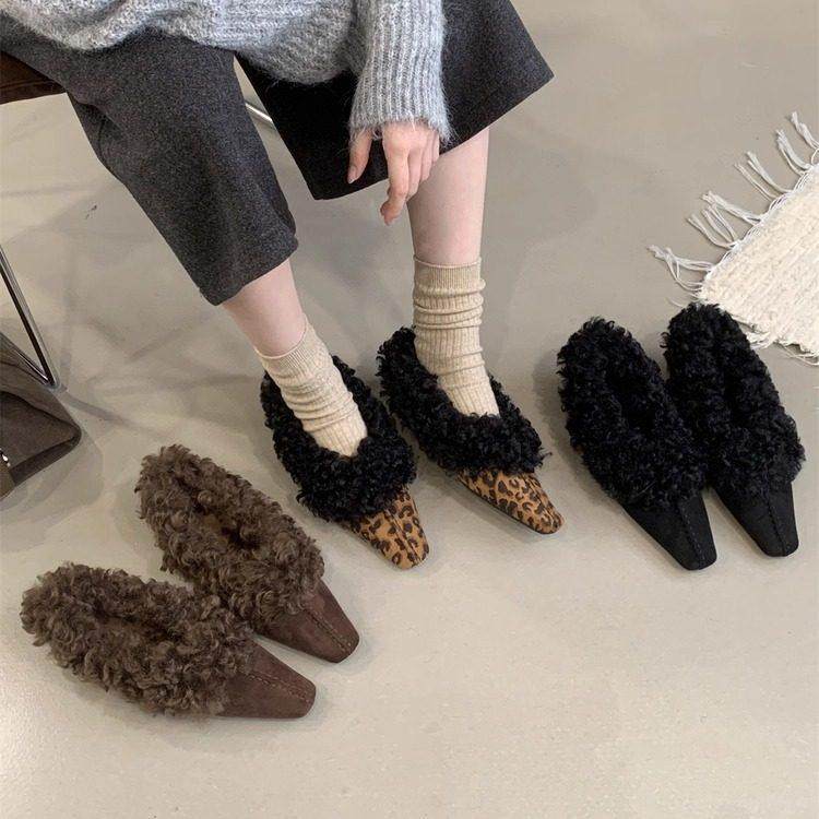 潮牌2025冬新款拼色平底毛毛鞋女豹纹方头毛绒绒保暖棉鞋单鞋显瘦,女鞋,棉鞋,淘宝优惠券,粉丝福利购,淘宝优惠卷