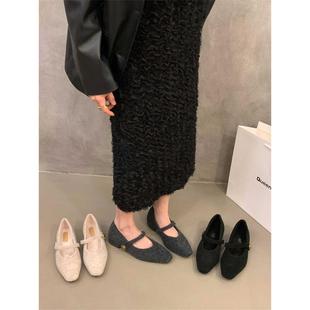 香港覆古绒面玛丽珍毛毛鞋女鞋子外穿2025年冬季加绒配裙子晚晚鞋