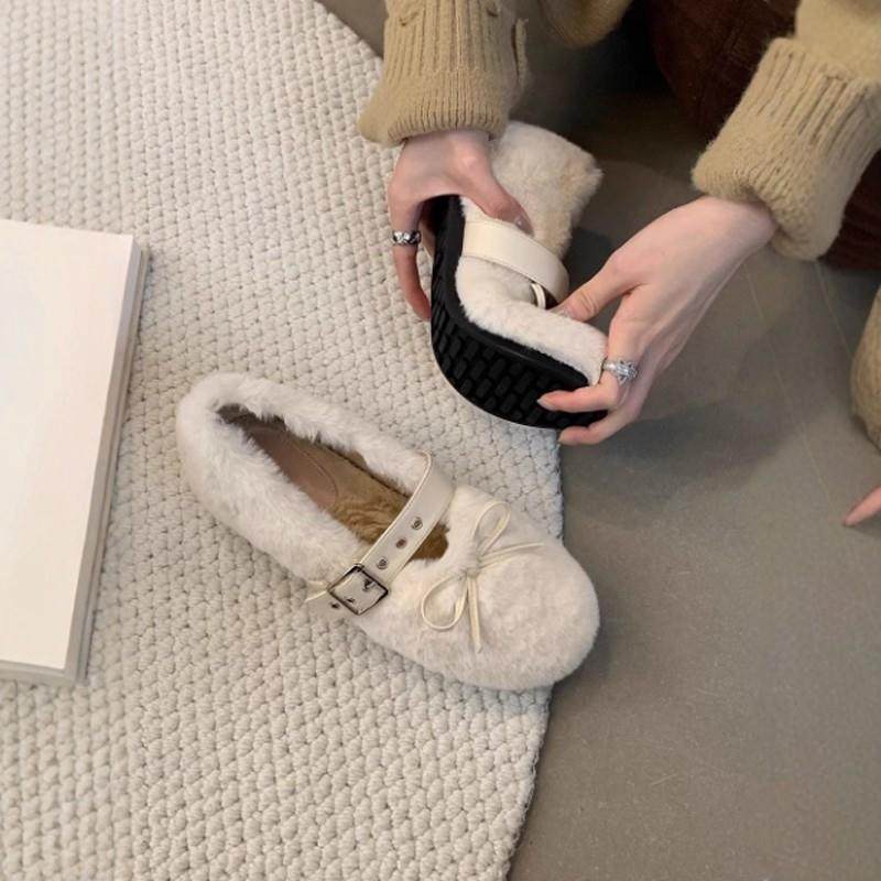 潮牌新款甜美厚底毛毛鞋女冬2025外穿加绒保暖水貂毛皮带扣棉单鞋,女鞋,浅口单鞋,淘宝优惠券,粉丝福利购,淘宝优惠卷