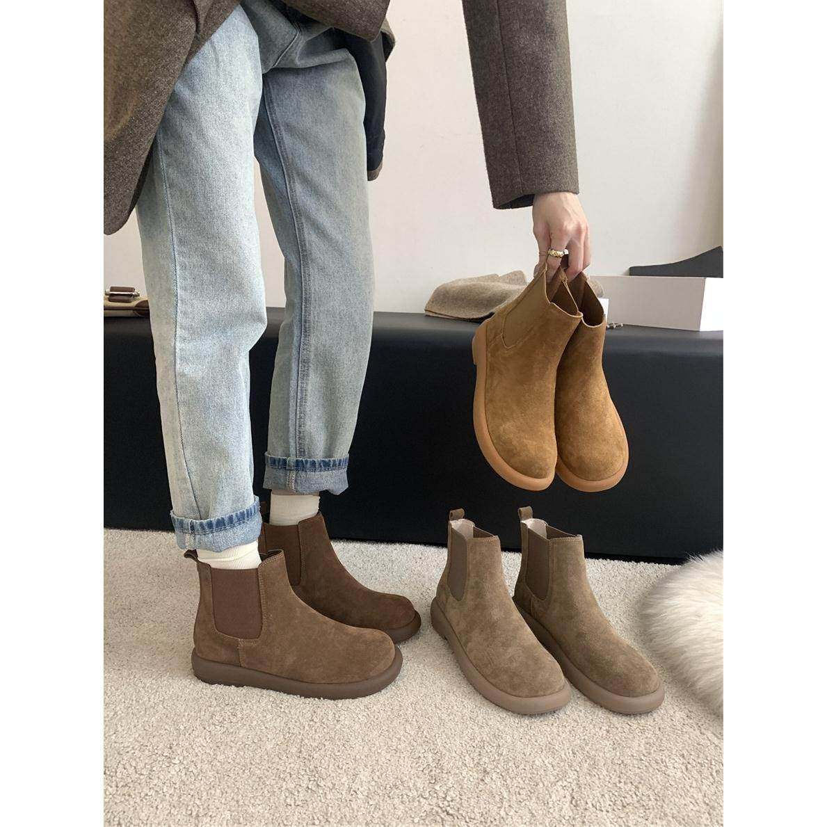 香港磨砂真皮厚平底靴短筒单靴女夏季加绒软底勃肯鞋马丁靴女短靴,女鞋,时装靴,淘宝优惠券,粉丝福利购,淘宝优惠卷