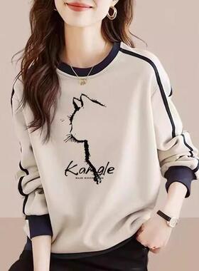 香港TIMO拼接撞色圆领卫衣女装秋冬大码设计感洋气宽松慵懒风长袖