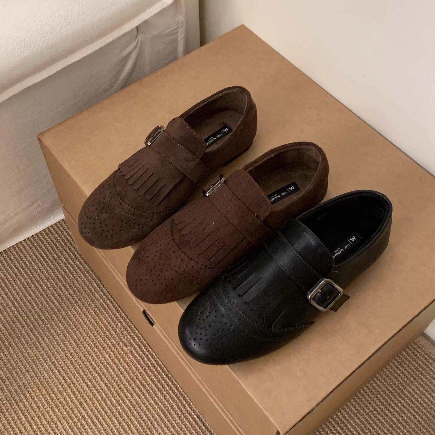 香港布洛克雕花加绒单鞋女2025冬流苏低跟乐福鞋皮带扣英伦小皮鞋,女鞋,深口单鞋,淘宝优惠券,粉丝福利购,淘宝优惠卷