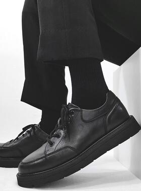 Trendsetters！时尚达人力荐款~真皮厚底内增高圆头英伦休闲皮鞋