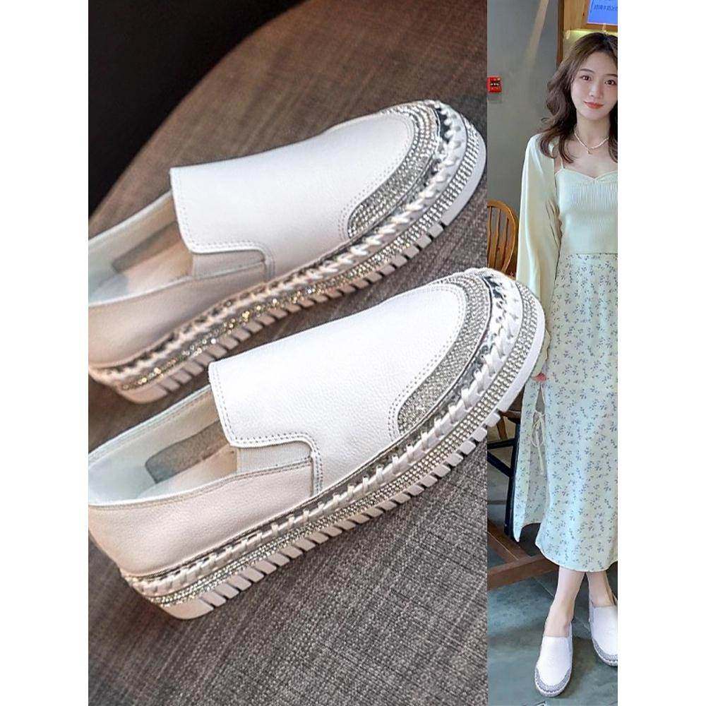 香港渔夫鞋女小香风2025春秋新小白鞋子懒人一脚蹬乐福鞋软底,女鞋,深口单鞋,淘宝优惠券,粉丝福利购,淘宝优惠卷