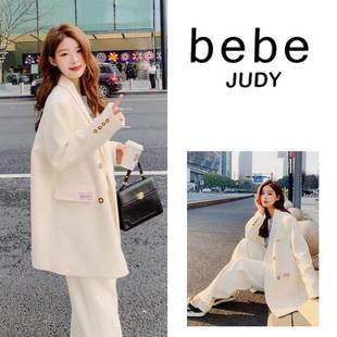 bebe judy眼前一亮~高级感冷白色系西装套装女新款气质休闲两件套