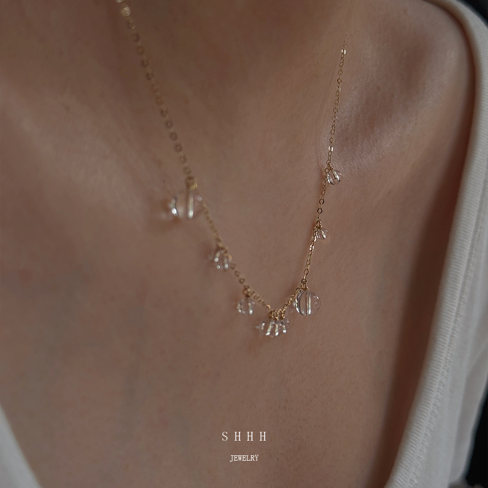 SHHH/超灵动天然白水晶风铃项链整体美国14k包金不掉色小众设计款