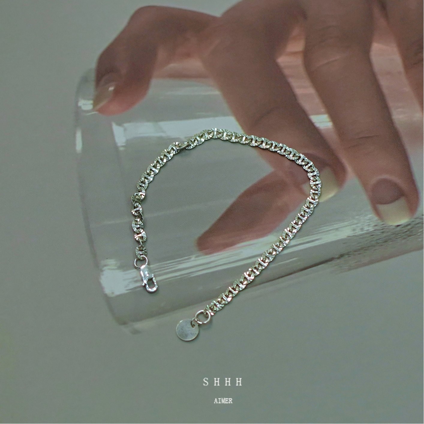 shhh锤纹纯银手链不掉色叠戴
