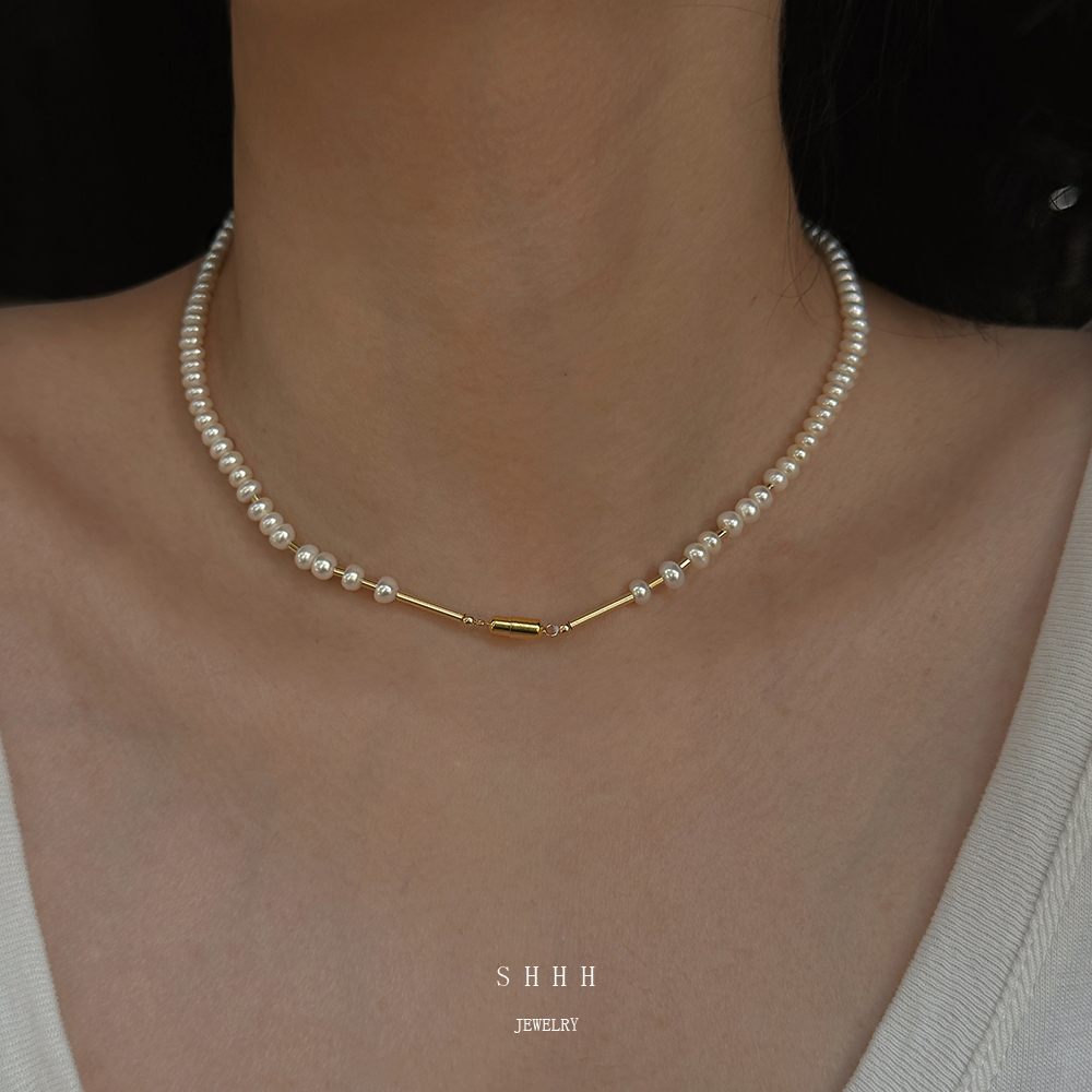SHHH/设计感美国14k包金注金天然扁形算盘珠淡水珍珠项链高级感
